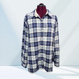 L.L.Bean Women's Fleece-Lined Flannel Shirt Button Front Plaid Shacket Jacket
